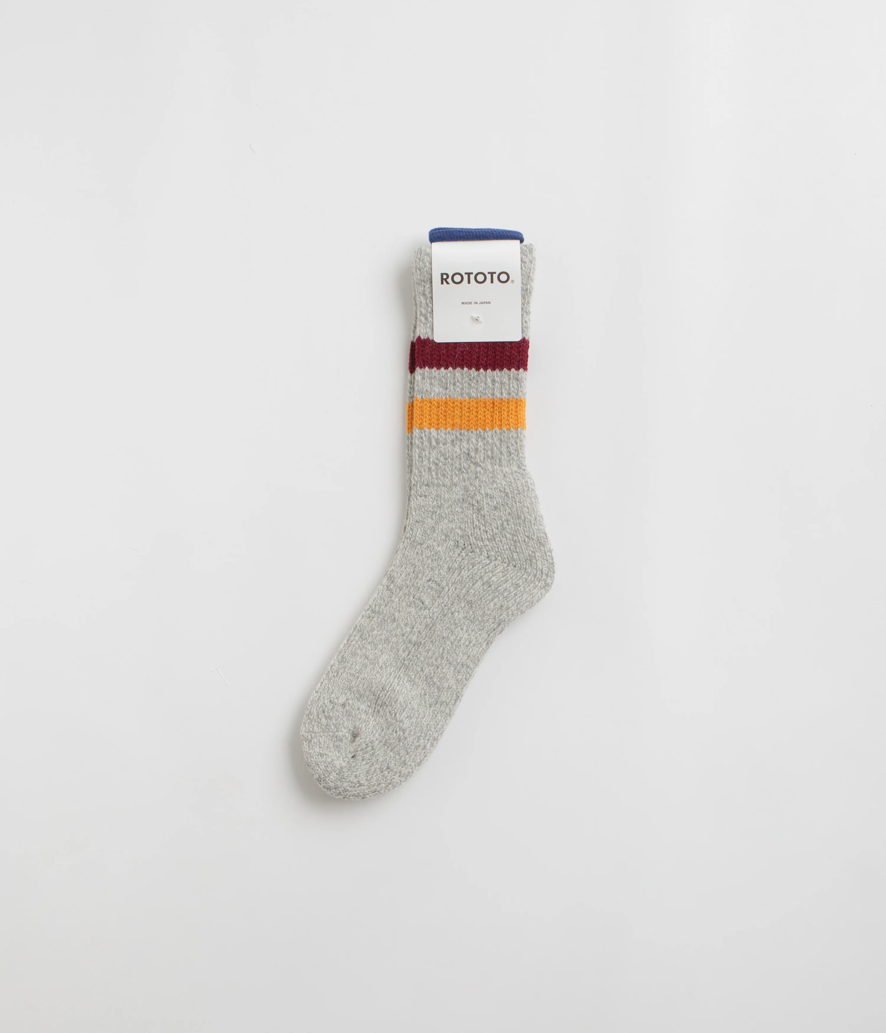 RoToTo Retro Winter Socks - Grey / Burgundy / Dark Yellow - Image 3
