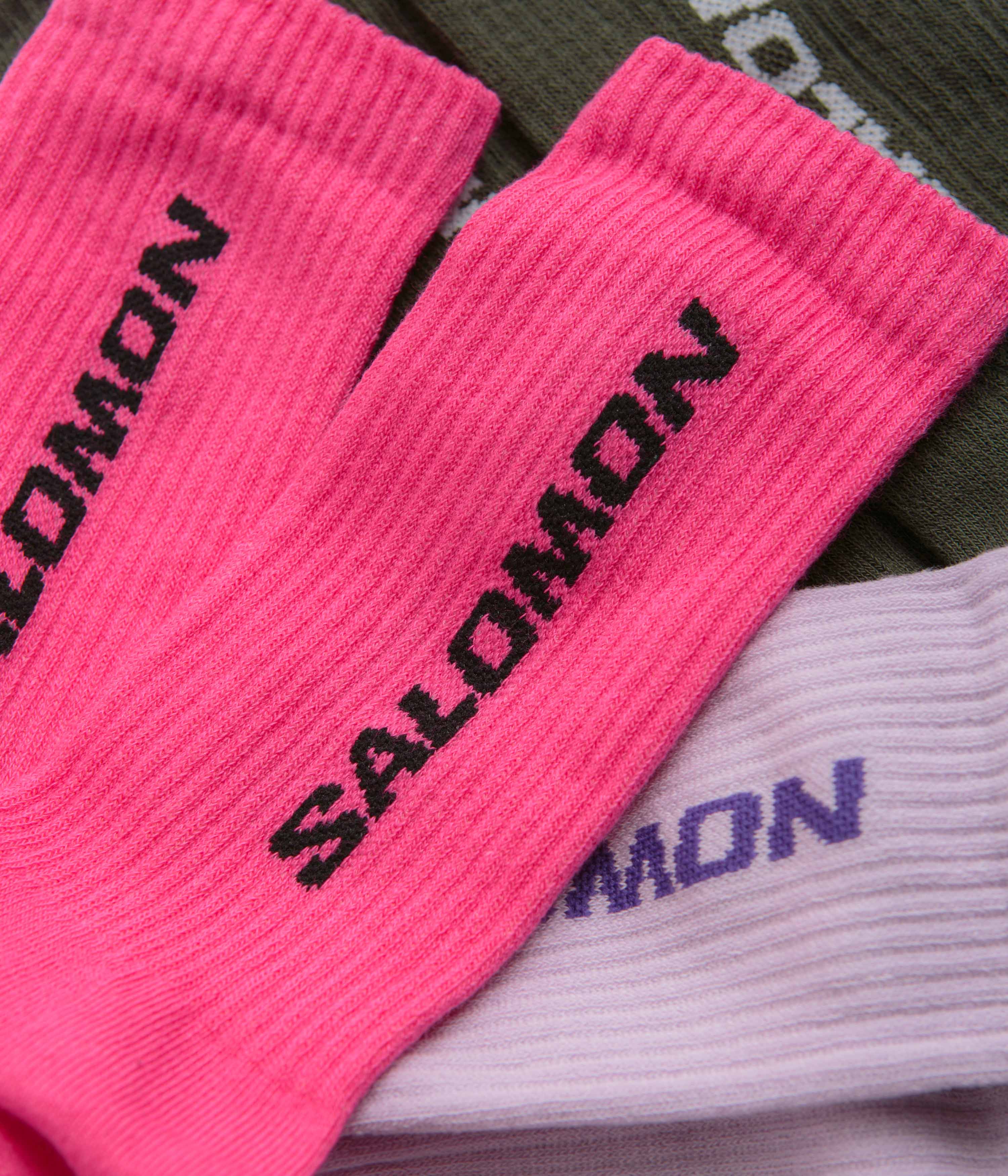 Salomon Everyday Crew Socks (3 Pack) - Knockout Pink / Purple Heather / Olive Night - Image 2