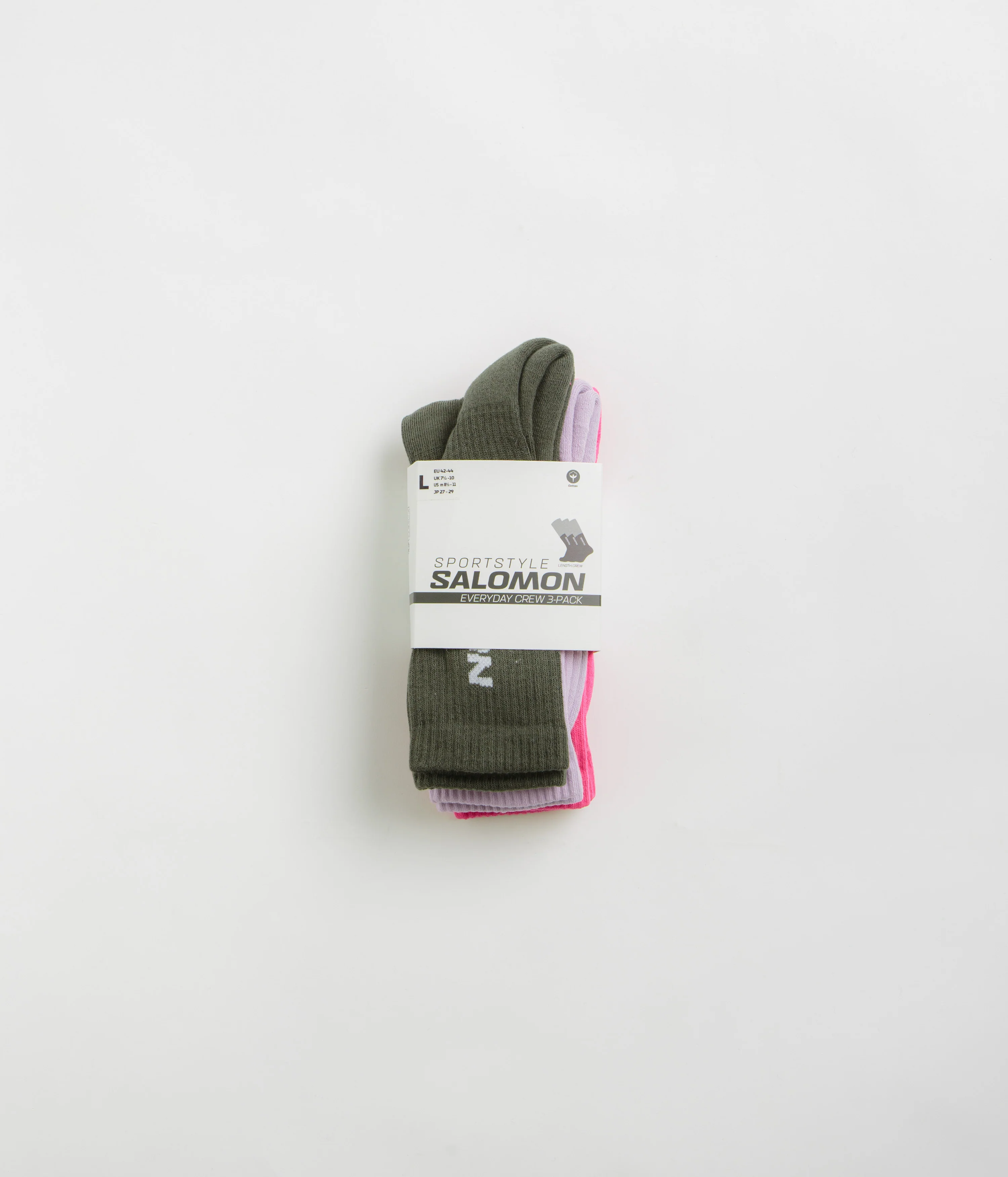 Salomon Everyday Crew Socks (3 Pack) - Knockout Pink / Purple Heather / Olive Night - Image 3