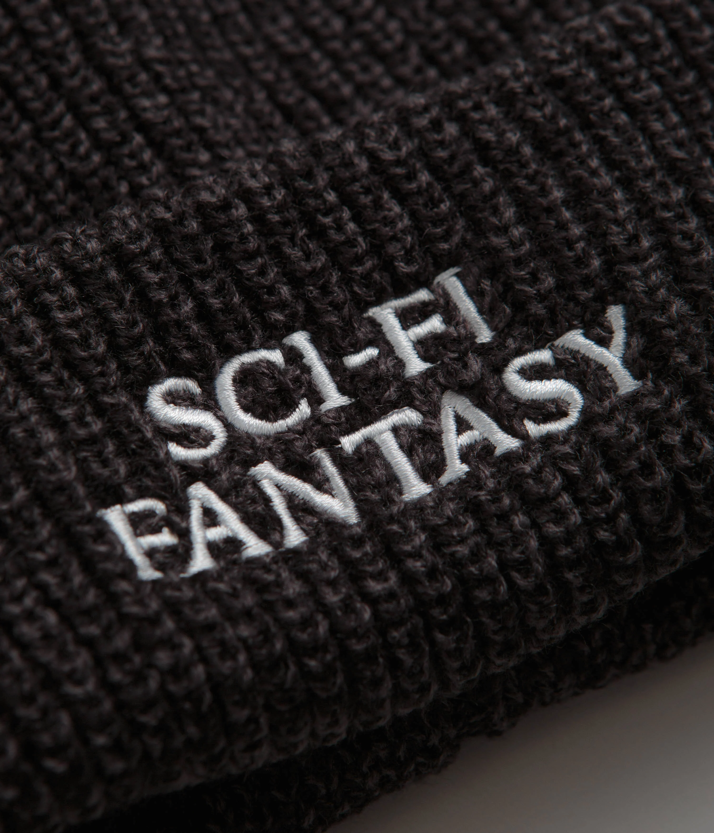 Sci-Fi Fantasy Mixed Yarn Logo Beanie - Black / Gray - Image 2