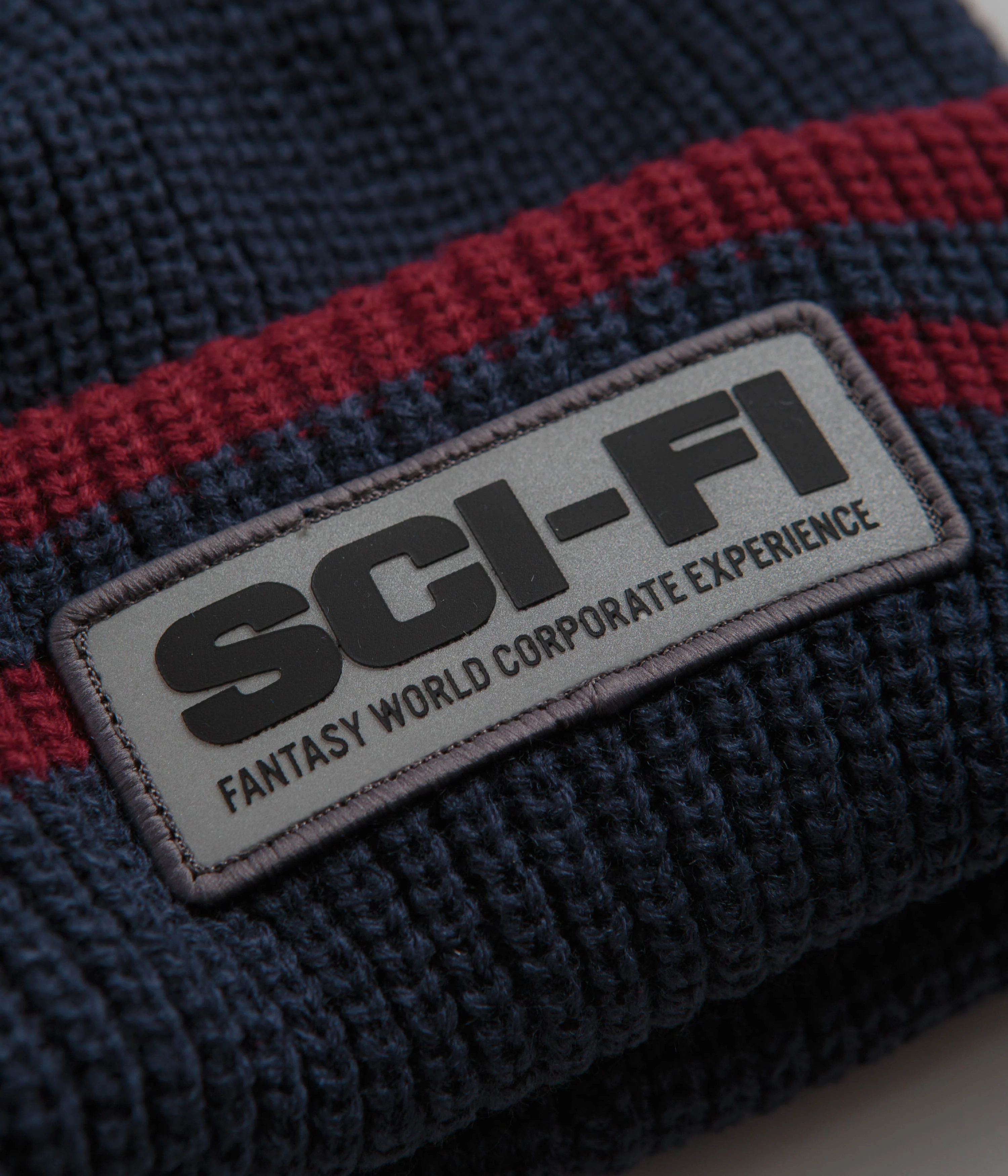 Sci-Fi Fantasy Reflective Patch Beanie - Navy / Red - Image 2