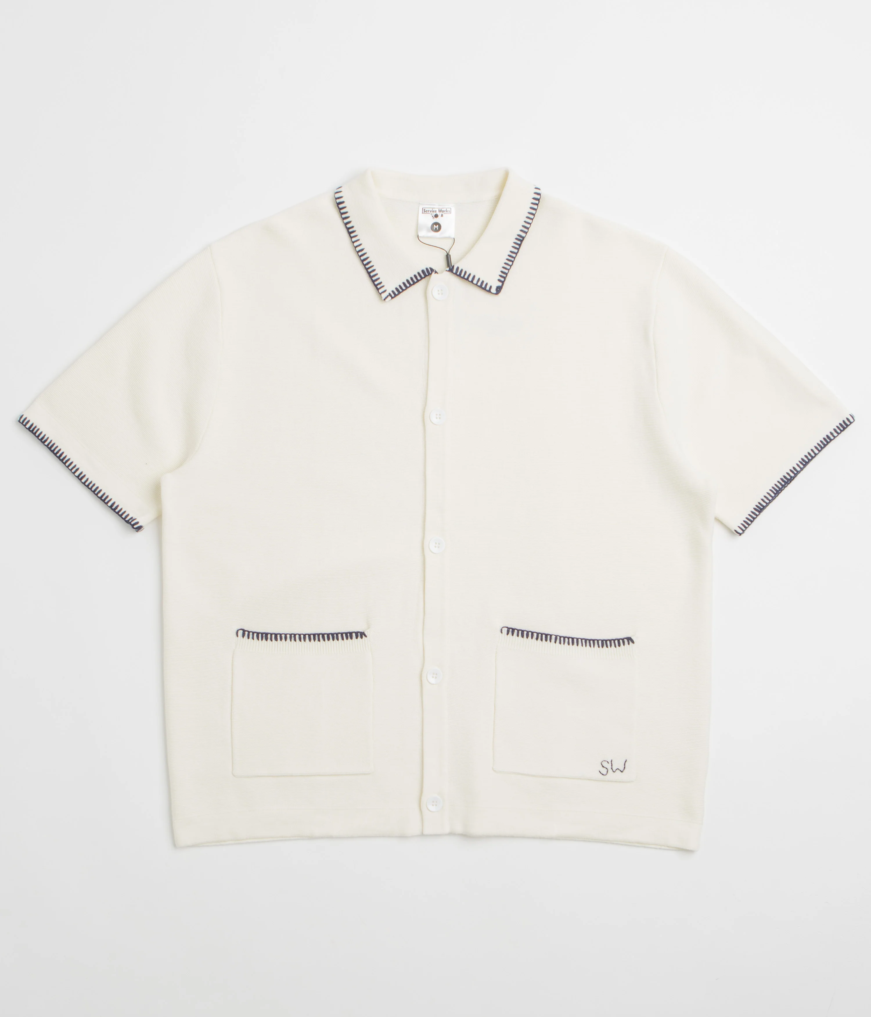 Service Works Blanket Stitch Knit Short Sleeve Shirt - Off-White