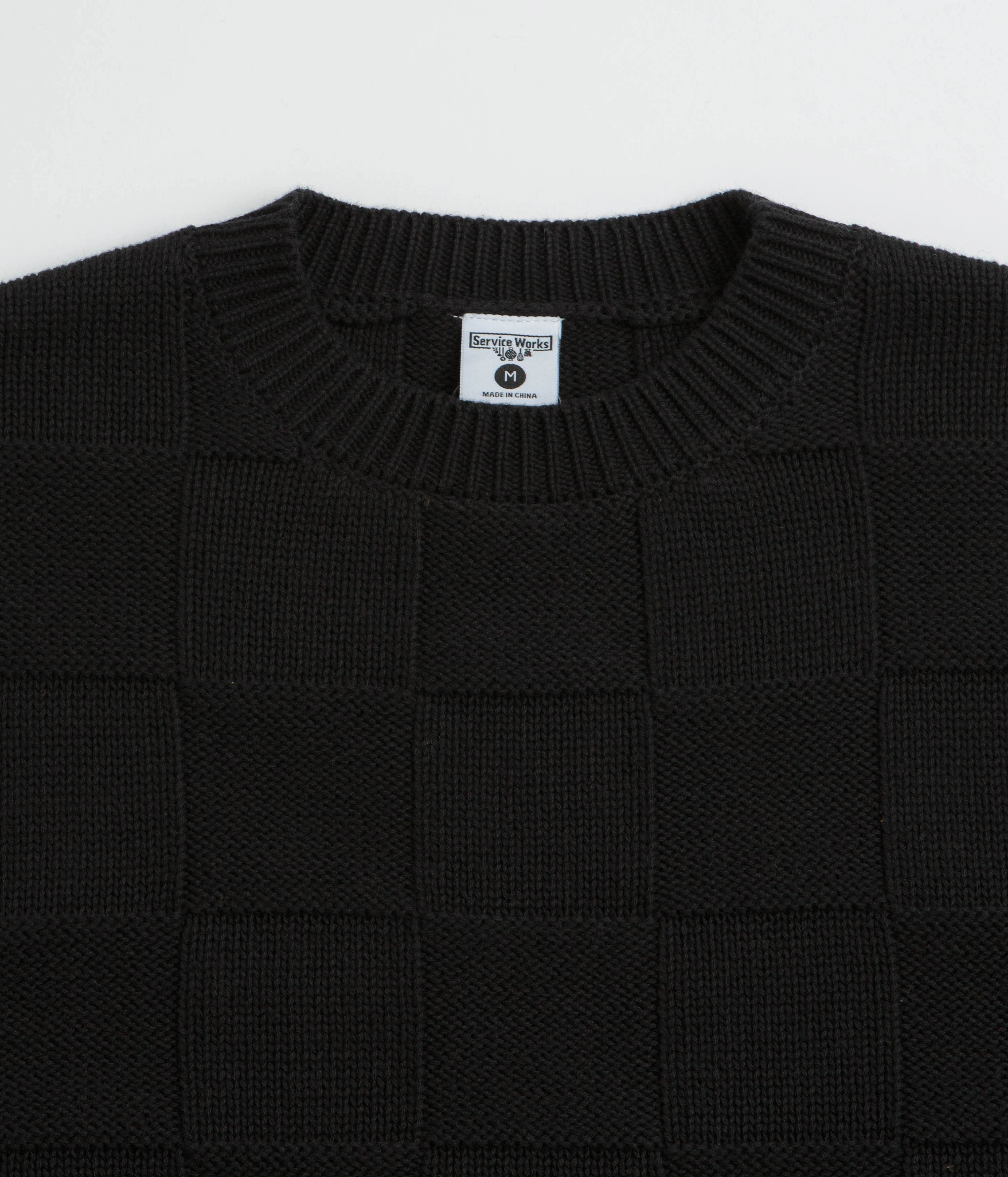 Service Works Check Knit Crewneck Sweatshirt - Black - Image 2