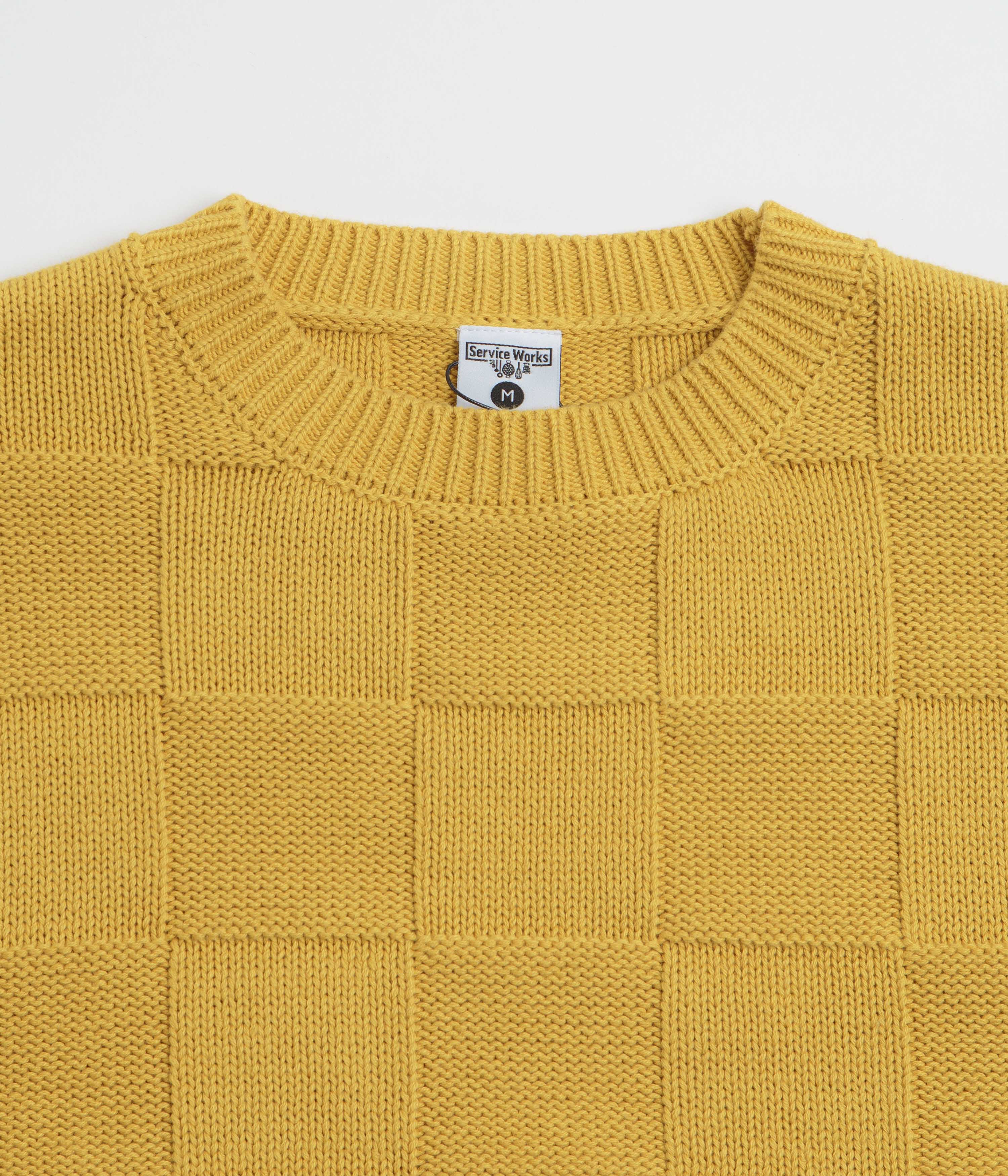Service Works Check Knit Crewneck Sweatshirt - Ochre - Image 2