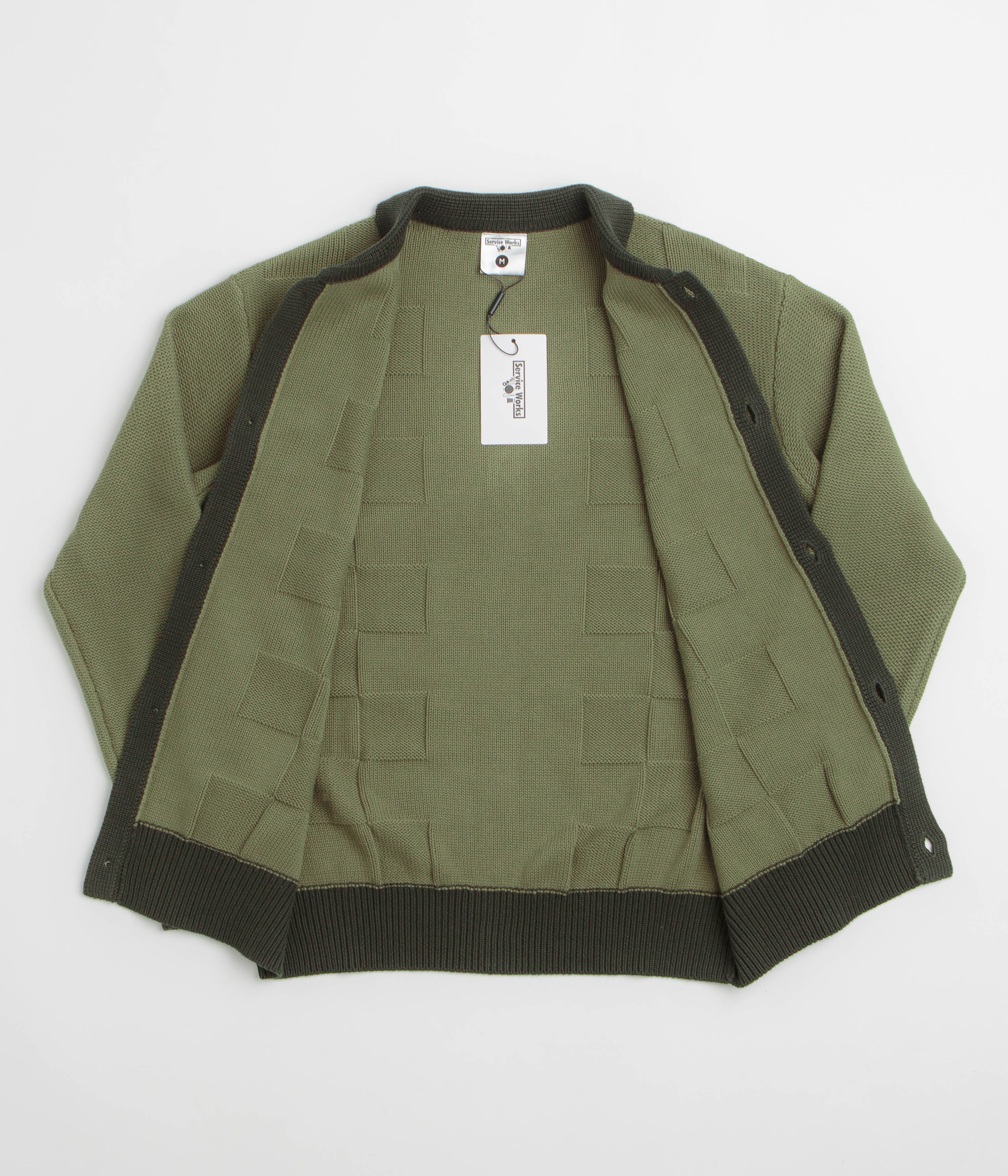 Service Works Check Panel Cardigan - Olive - Image 2