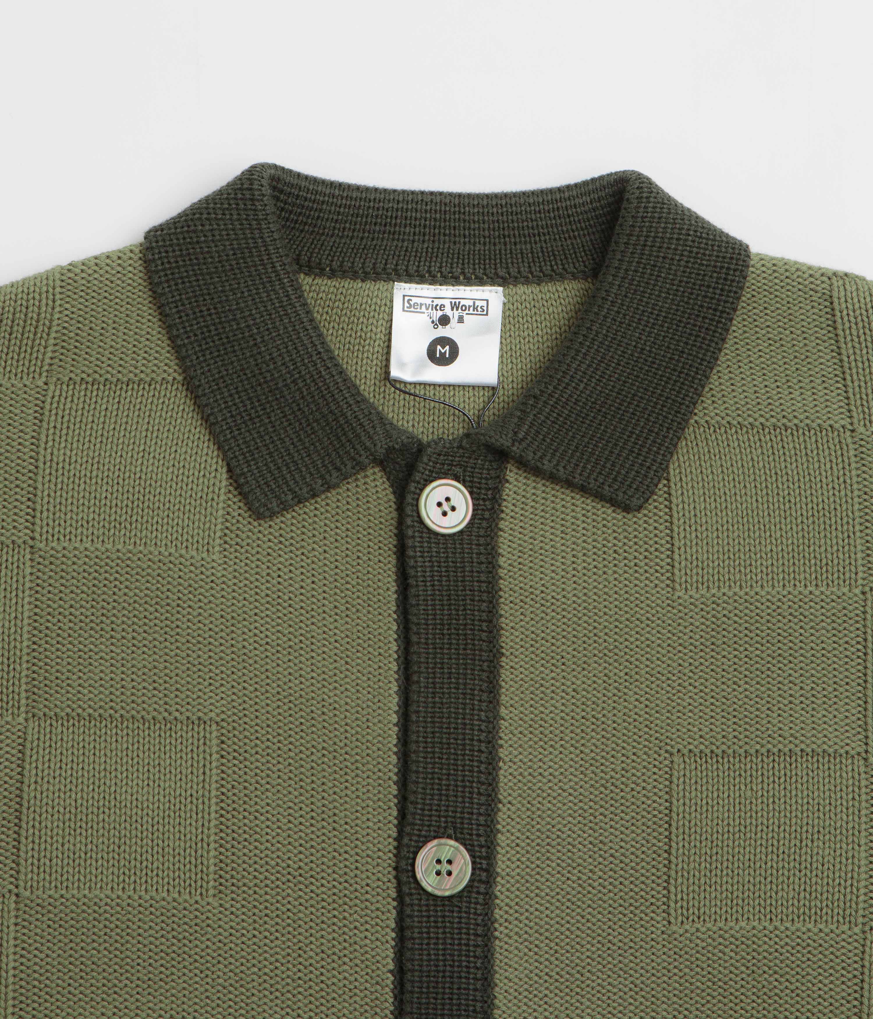 Service Works Check Panel Cardigan - Olive - Image 4