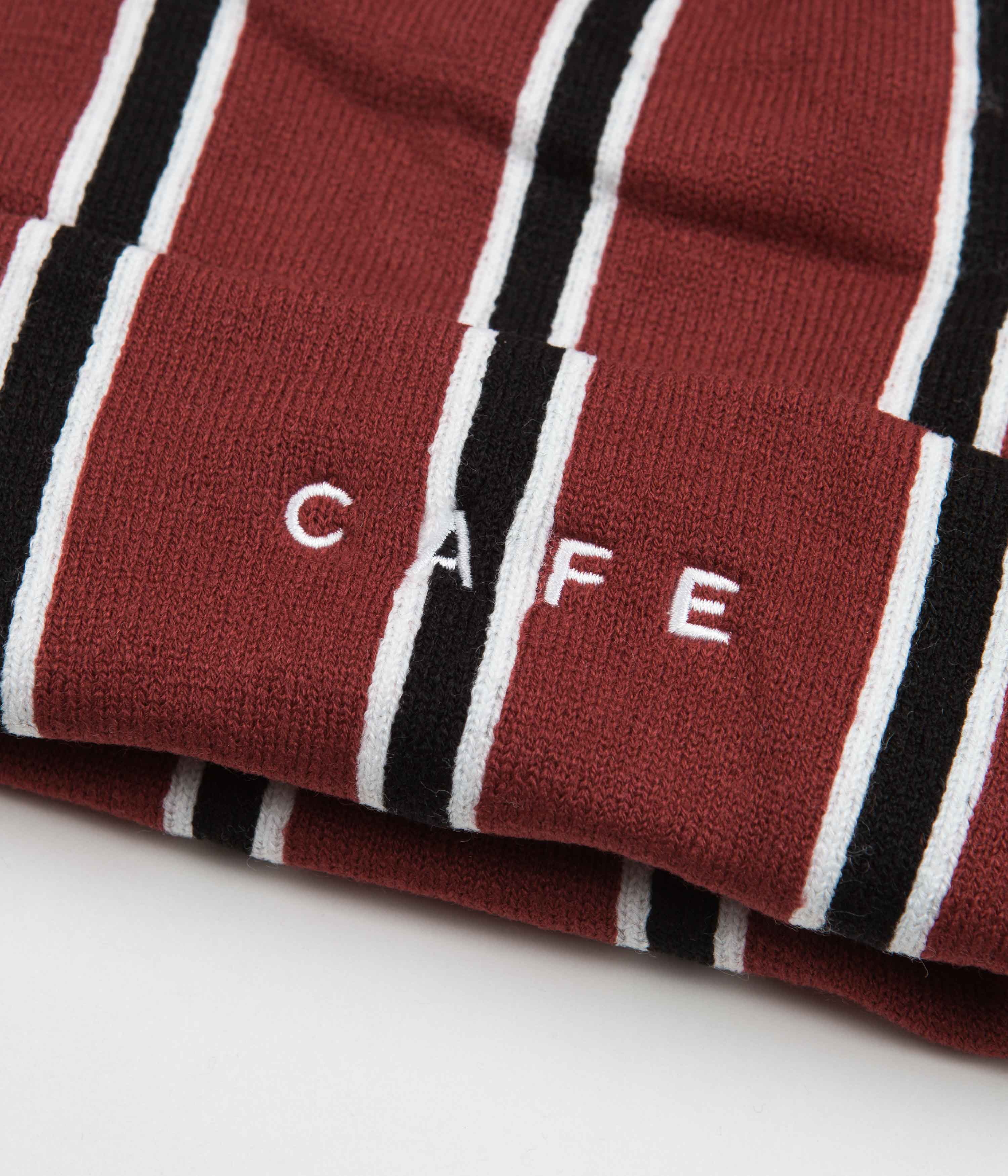 Skateboard Cafe Vertical Stripe Beanie - Burgundy / Black / White - Image 2