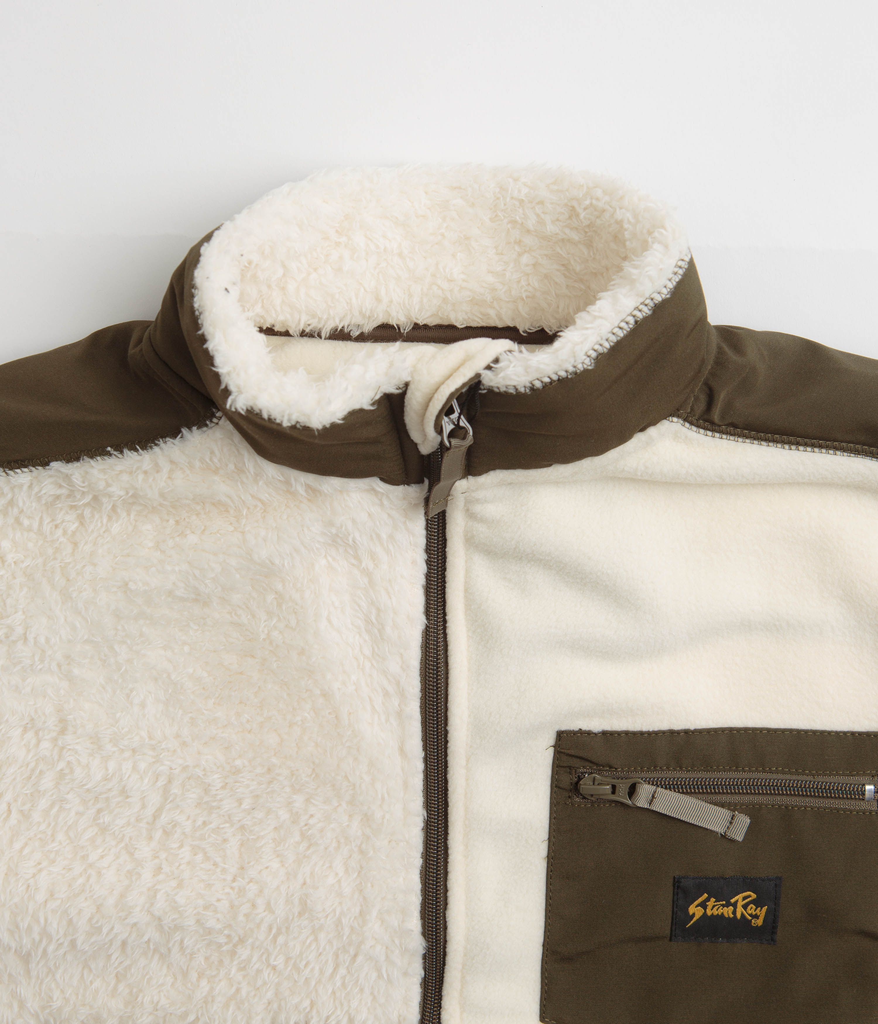 Stan Ray Patchwork Fleece Jacket - Natural / Olive - Image 4