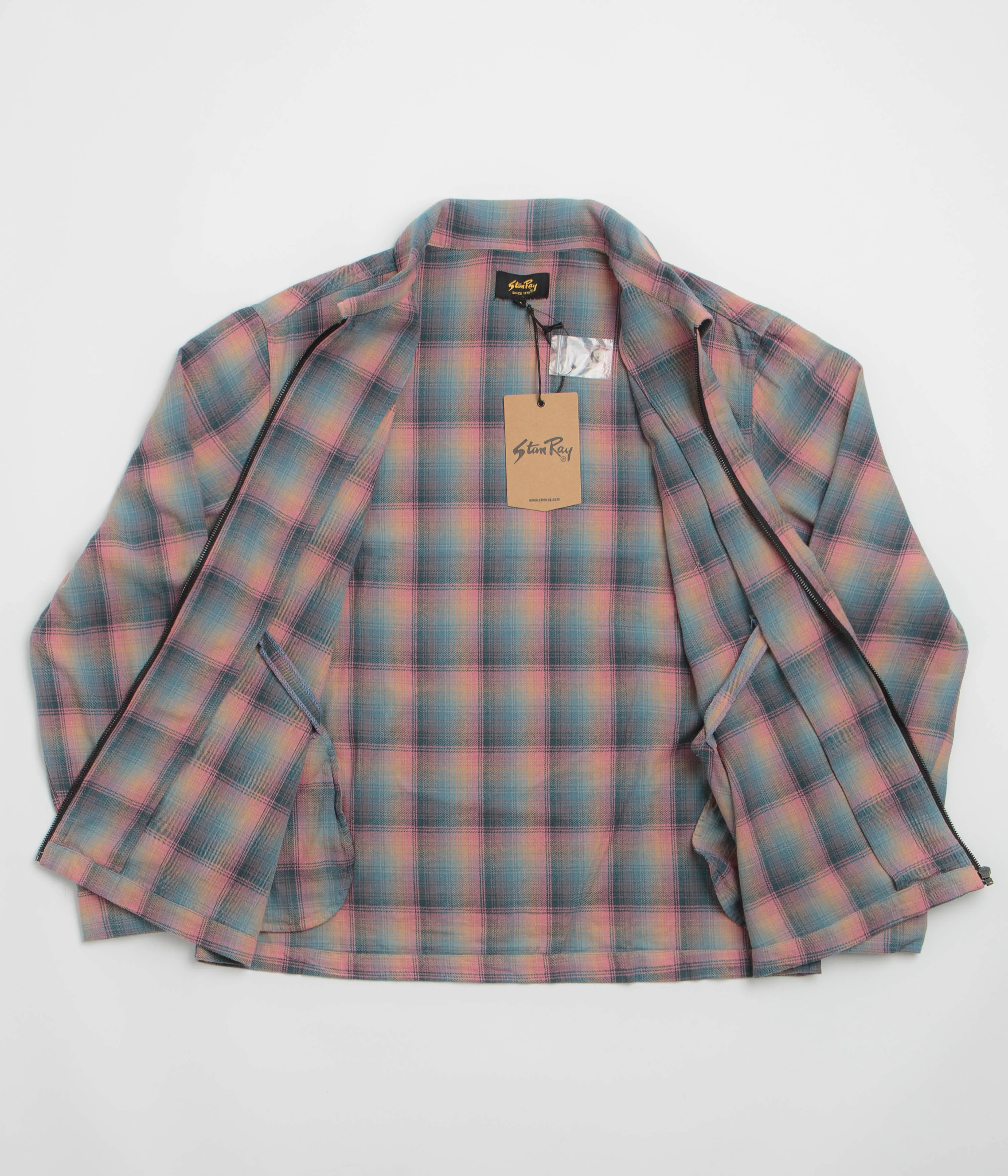 Stan Ray Zip Shirt - Pink / Teal Plaid - Image 2
