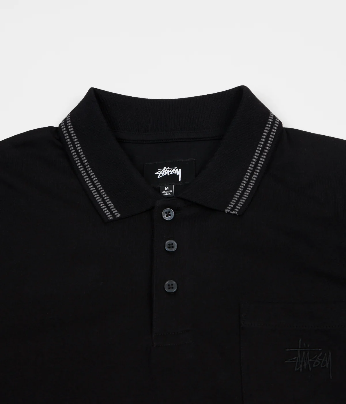 Stussy Dillon Long Sleeve Polo Shirt - Black - Image 3