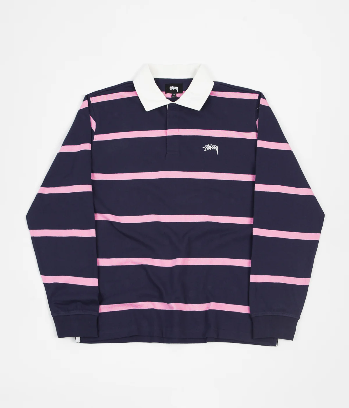 Stussy Hill Stripe Long Sleeve Rugby Shirt - Navy