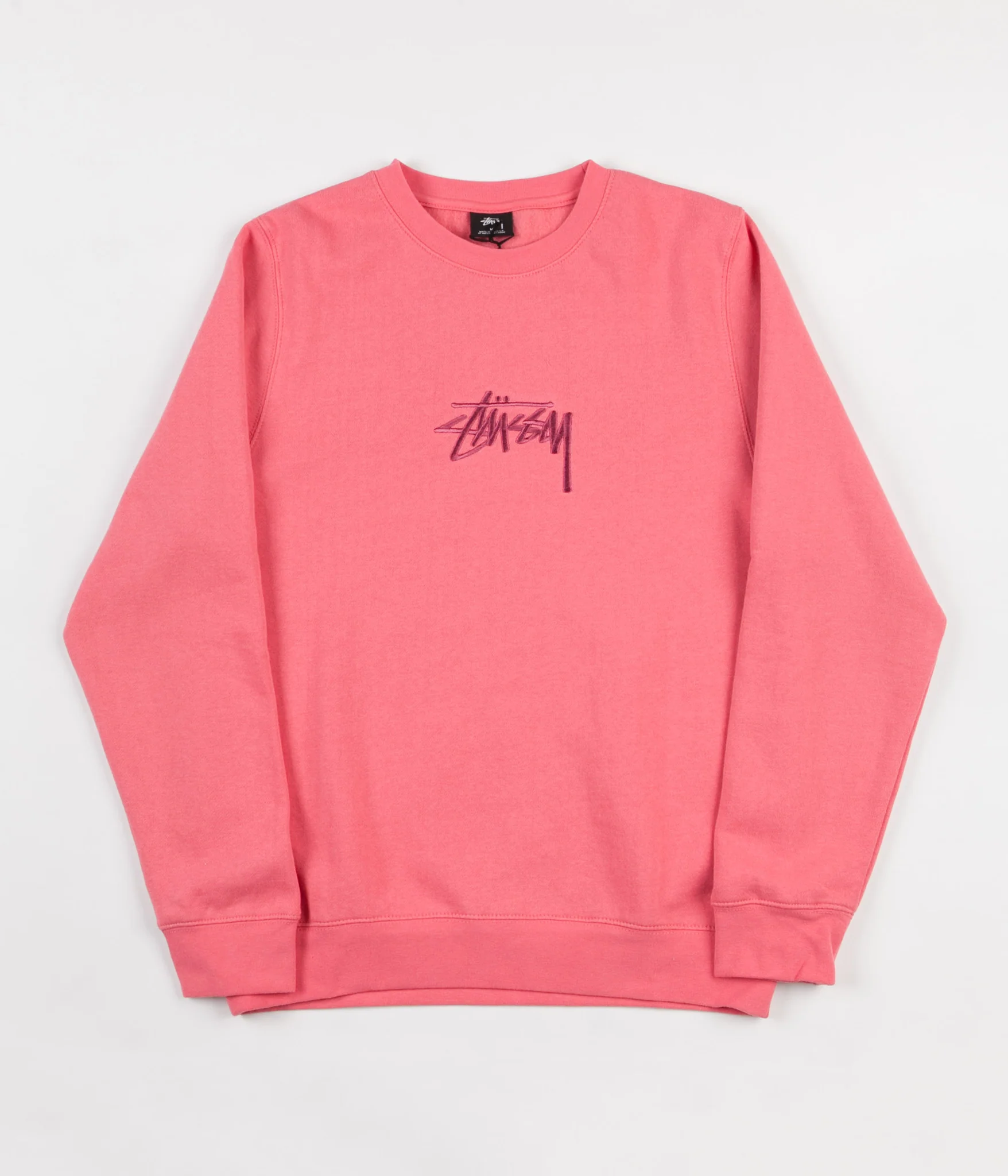 Stussy New Stock Applique Crewneck Sweatshirt - Dark Pink