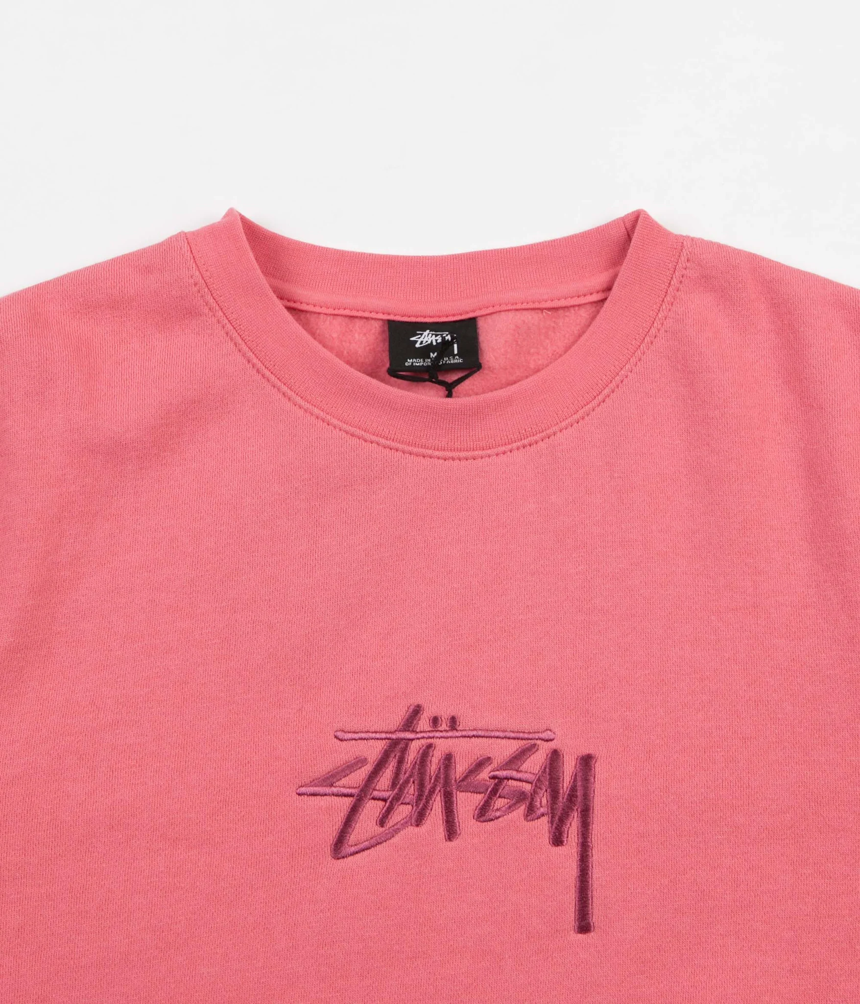 Stussy New Stock Applique Crewneck Sweatshirt - Dark Pink - Image 2