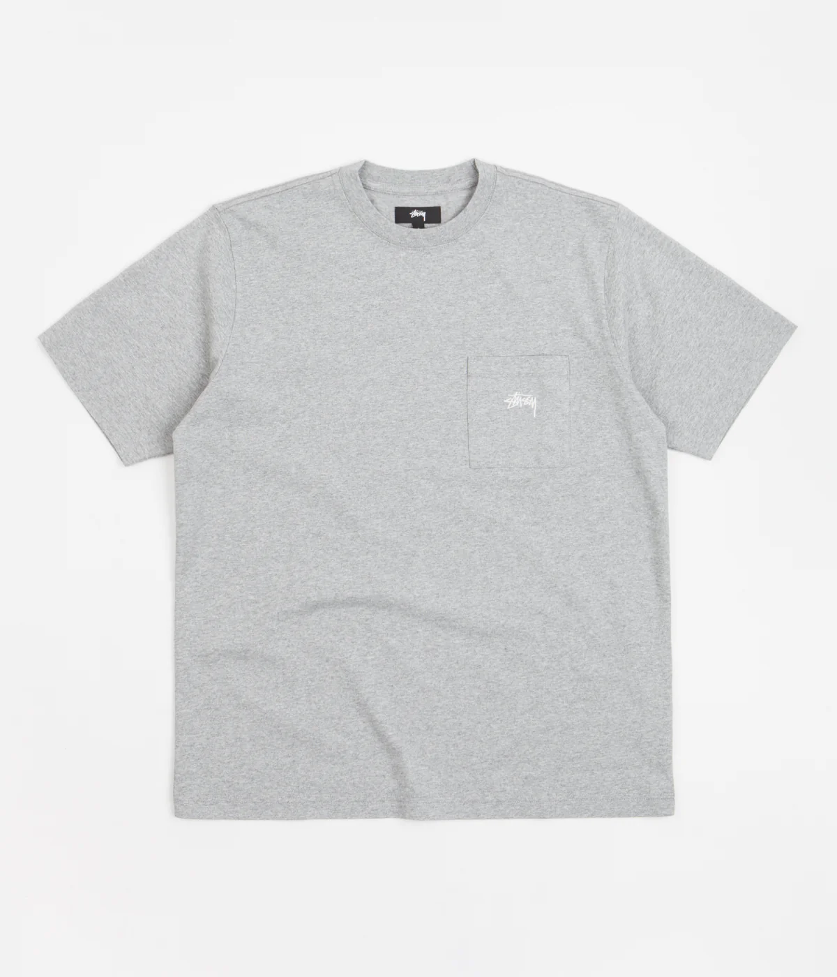 Stussy Stock Logo Pocket T-Shirt - Grey Heather B12B