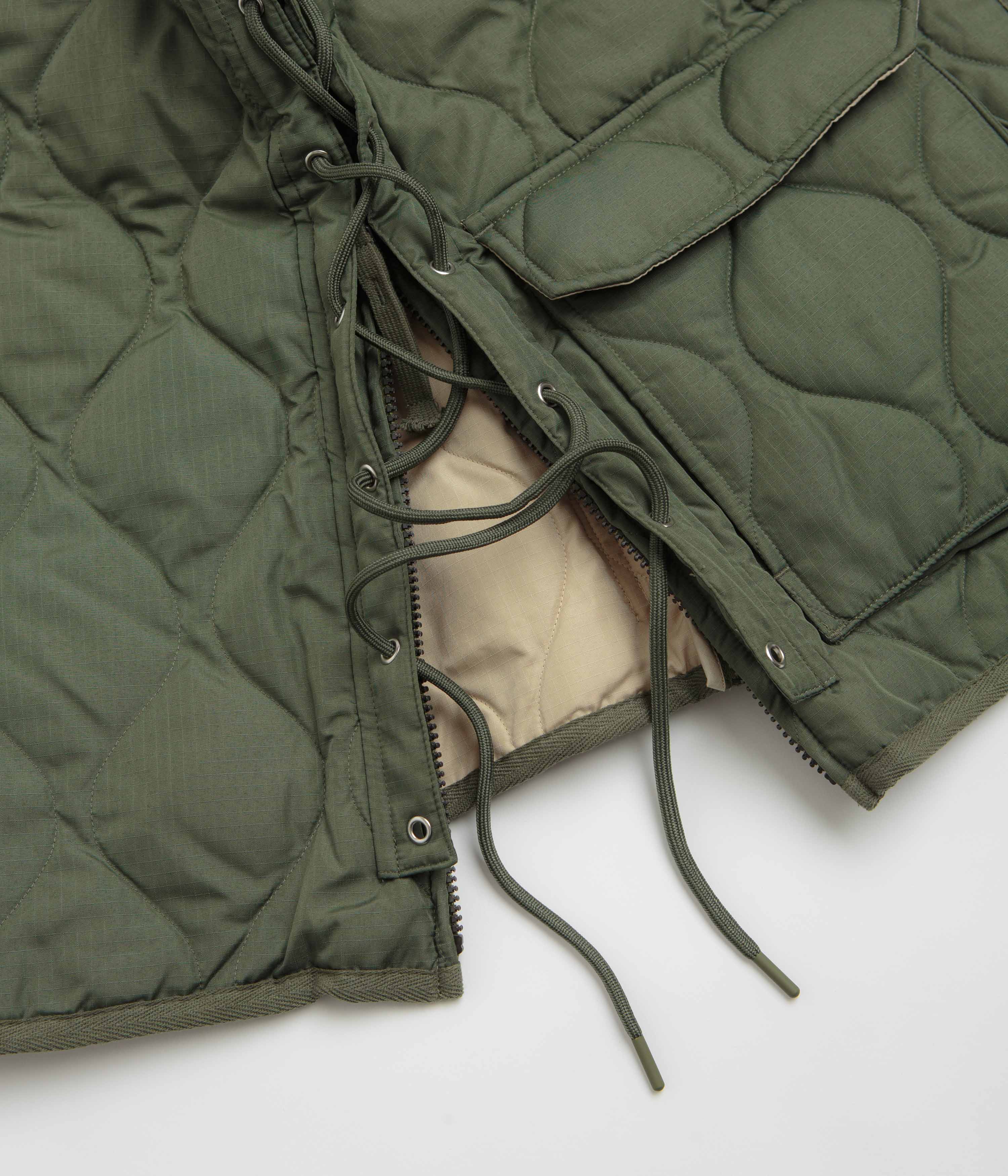 Taion Military W-Zip Lace Up V Neck Down Vest - Olive - Image 6