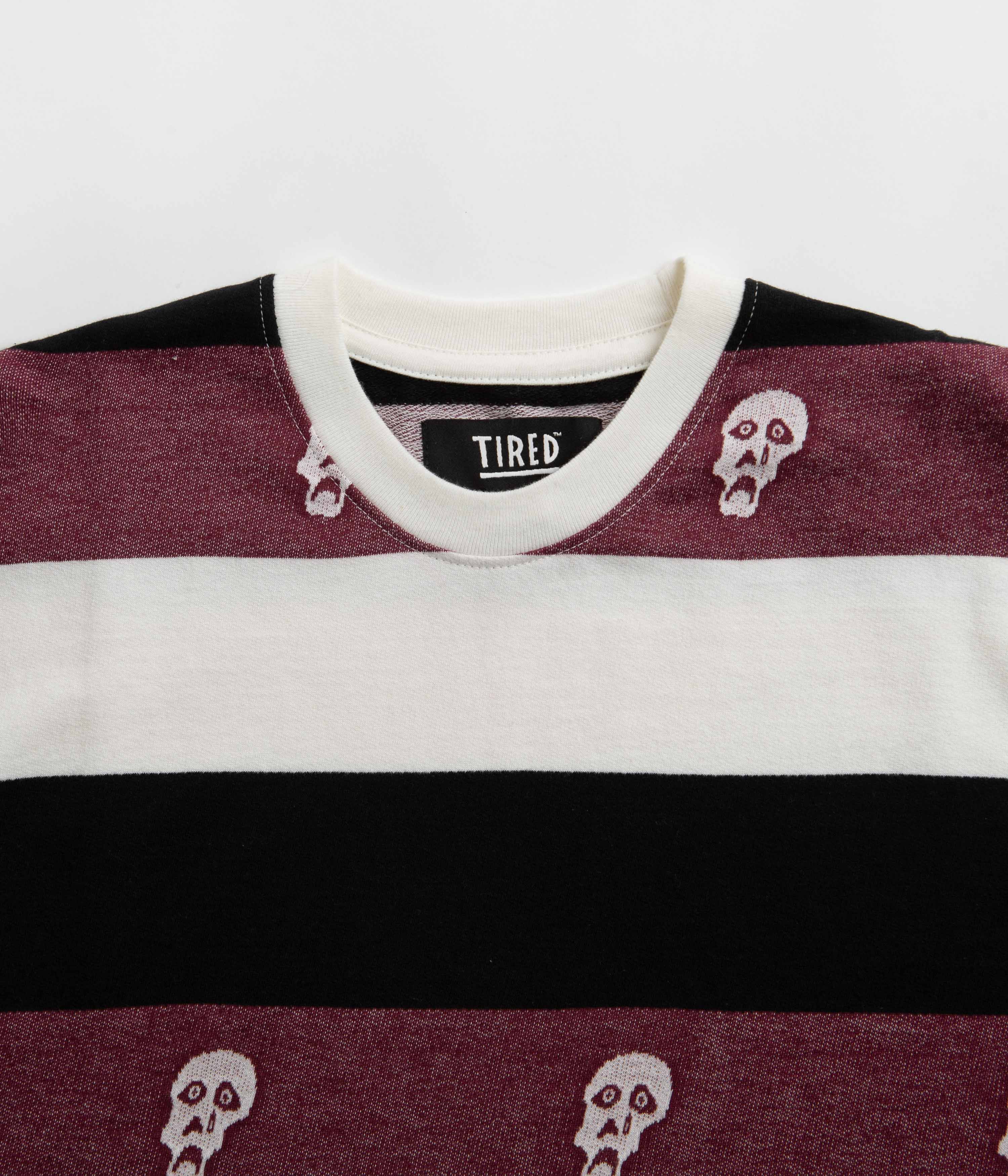 Tired Sad Skull Striped Jacquard T-Shirt - Burgundy - Image 3