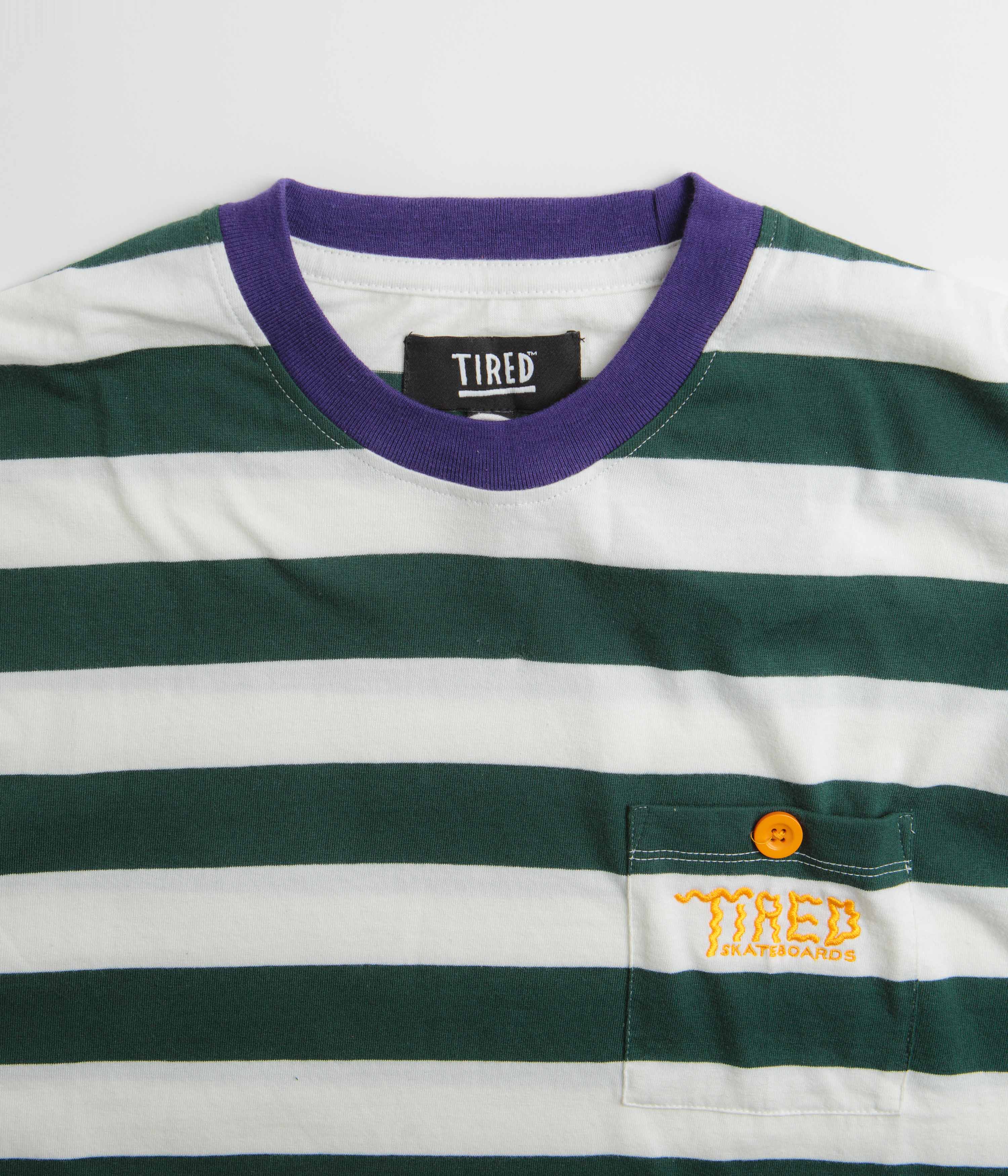 Tired Squiggly Logo Striped Pocket Long Sleeve T-Shirt - Purple / Forest - Image 4