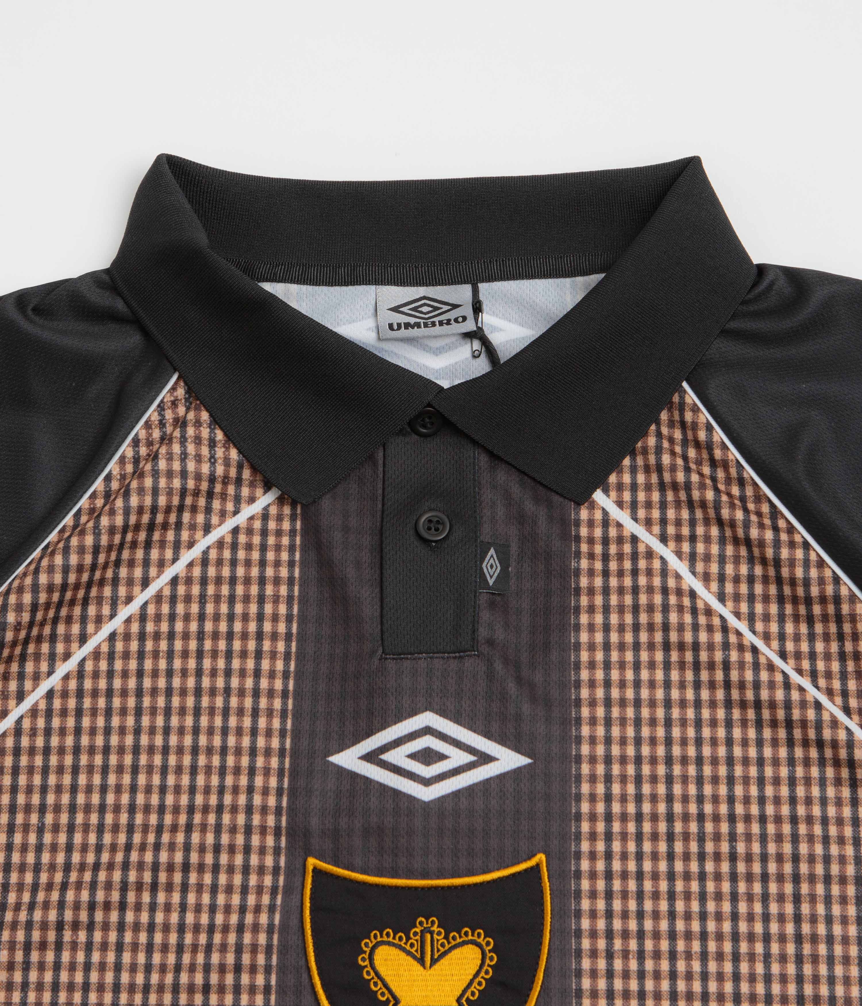 Umbro Cult Unity Check Polo Shirt - Beige / Black - Image 3
