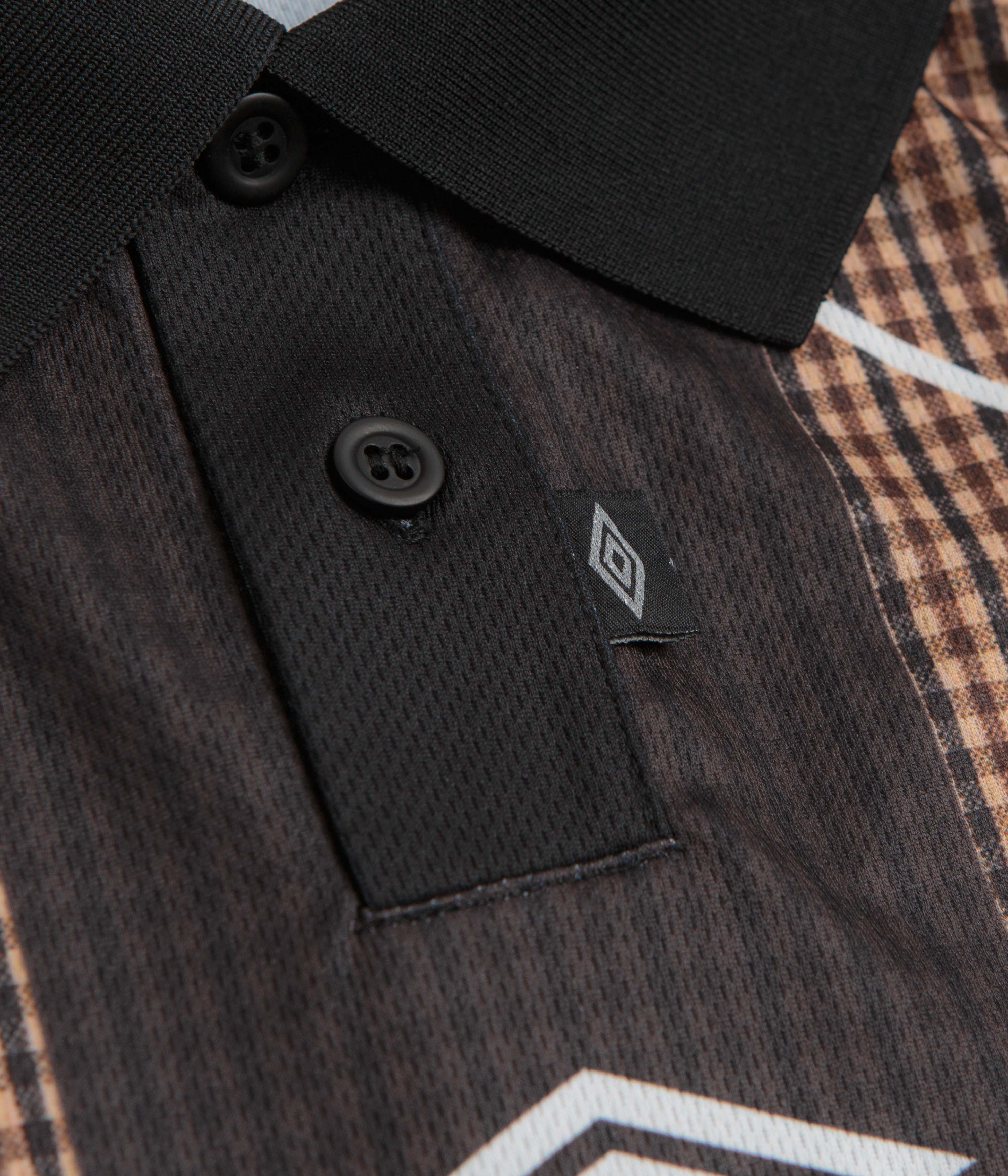 Umbro Cult Unity Check Polo Shirt - Beige / Black - Image 4