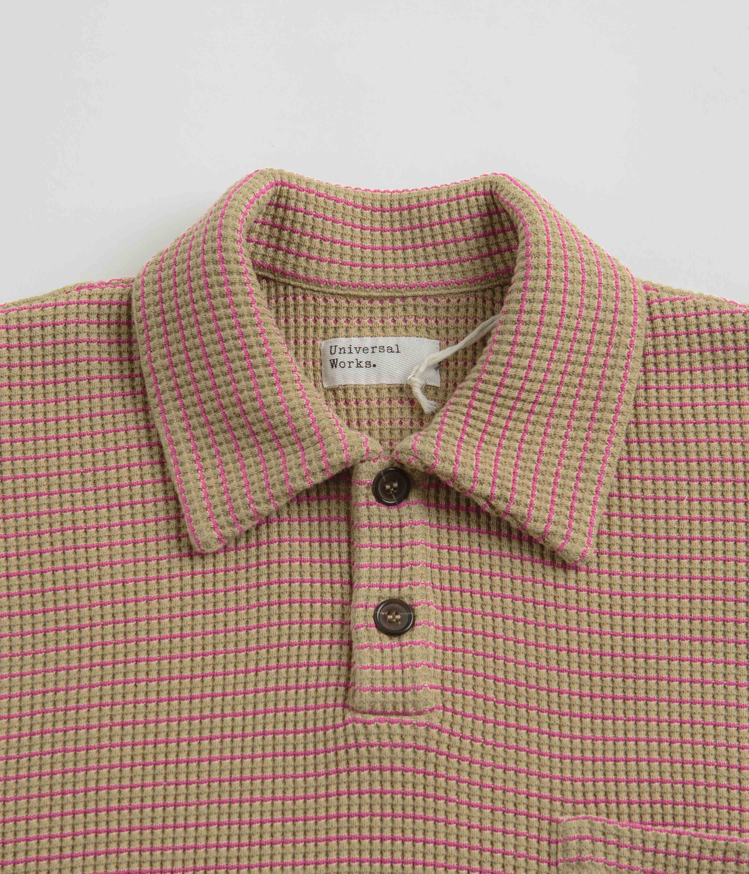Universal Works Newlyn Short Sleeve Polo Shirt - Summer Oak - Image 2