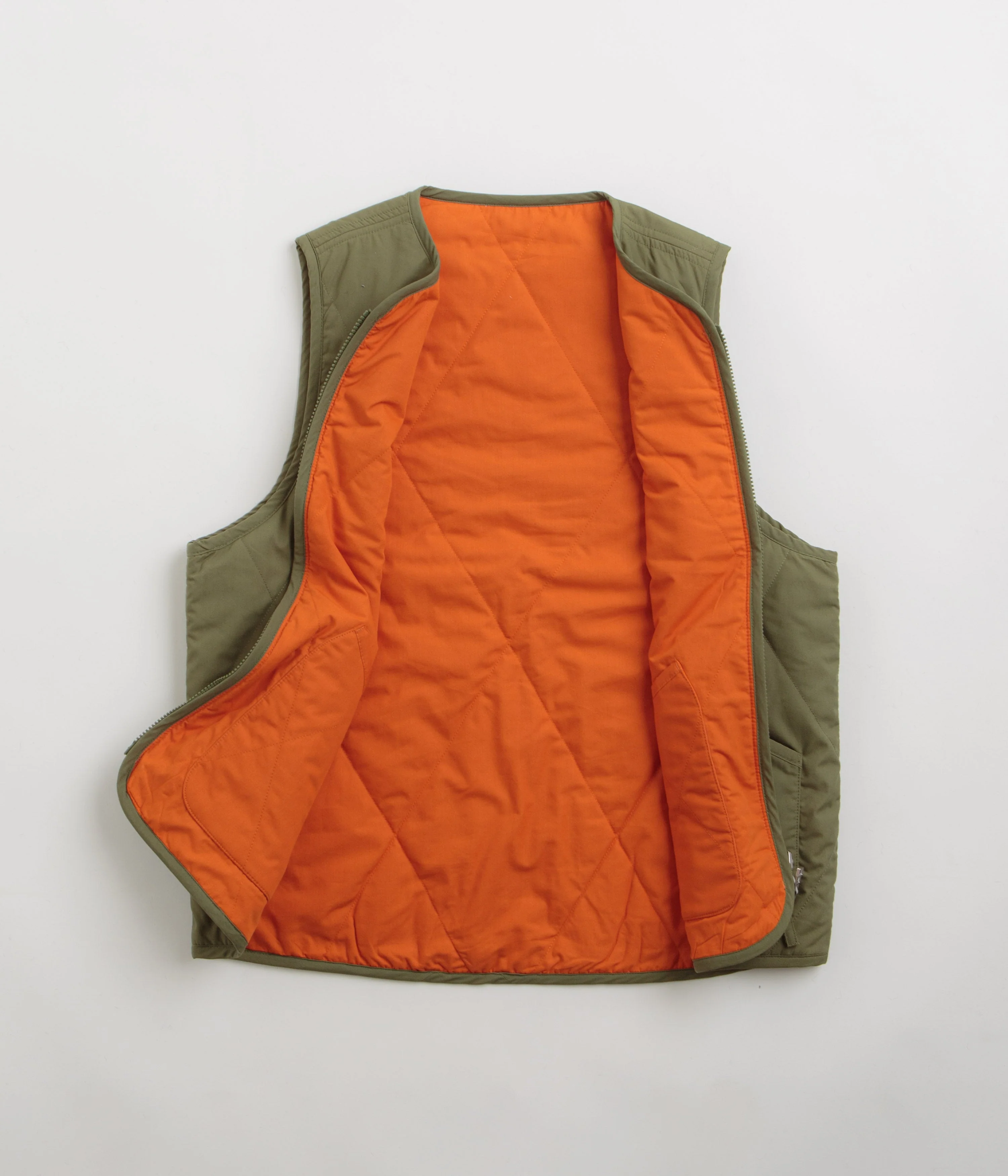 Universal Works Reversible Military Liner Gilet - Olive / Orange - Image 2