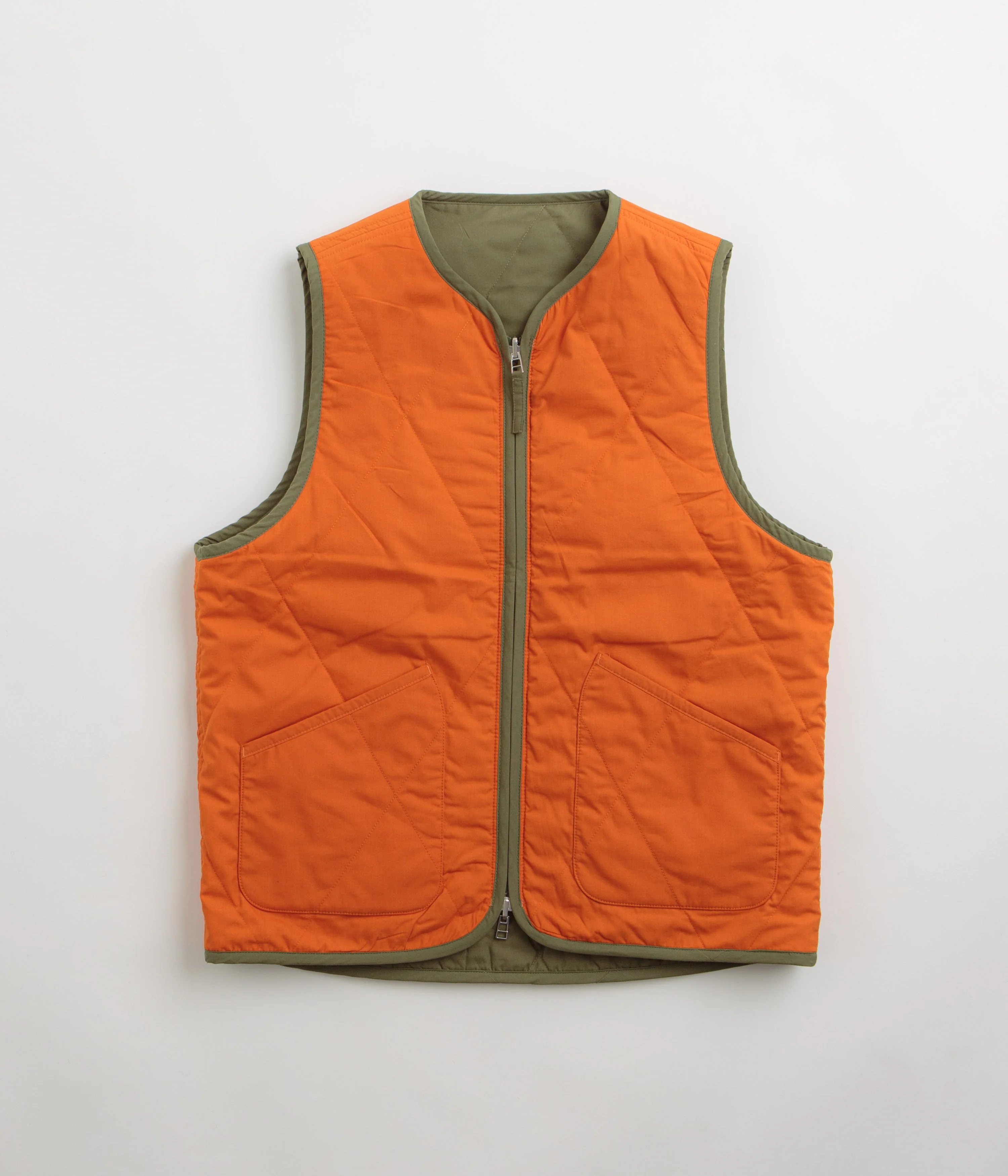 Universal Works Reversible Military Liner Gilet - Olive / Orange - Image 3