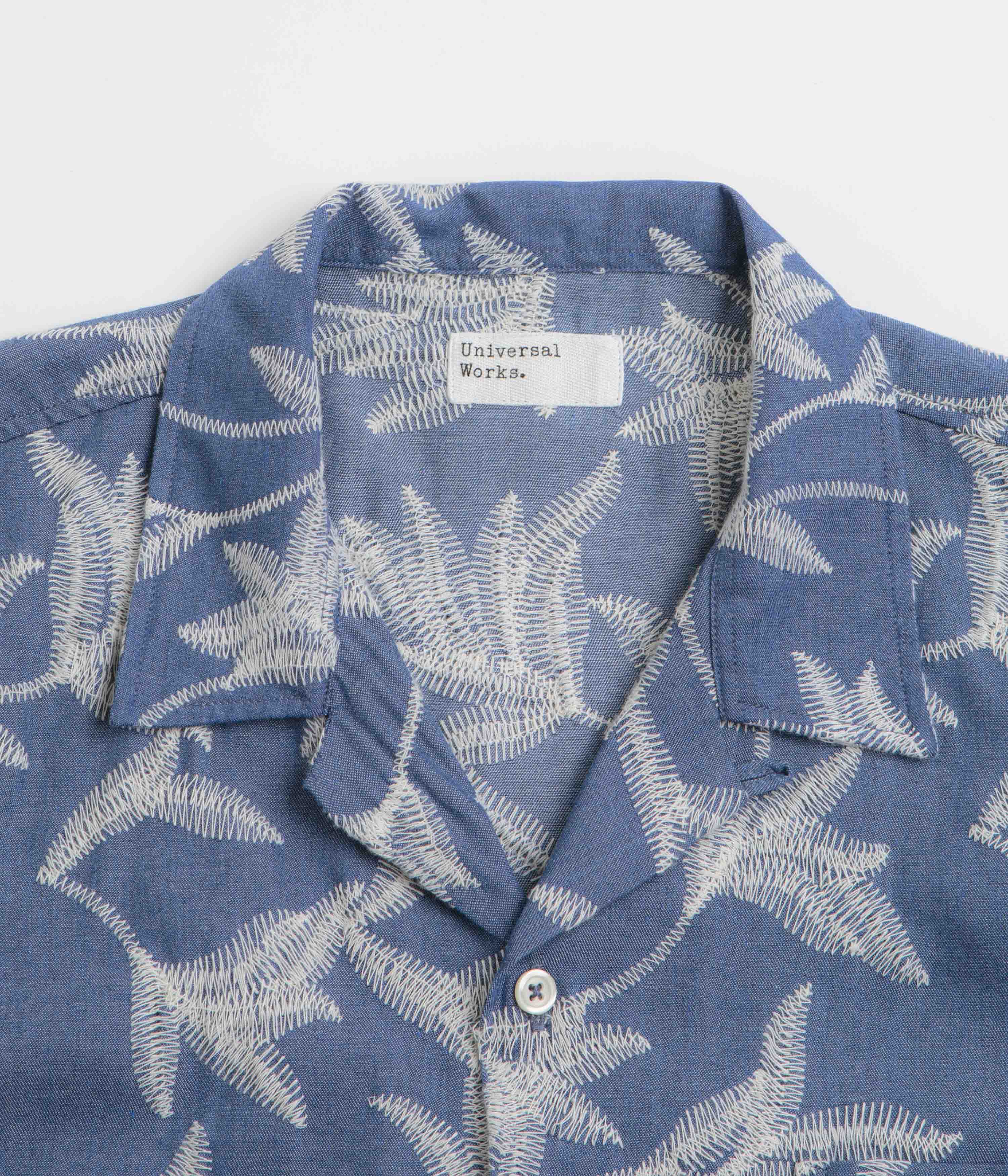 Universal Works Road Short Sleeve Shirt - Indigo / Summer Jungle - Image 2