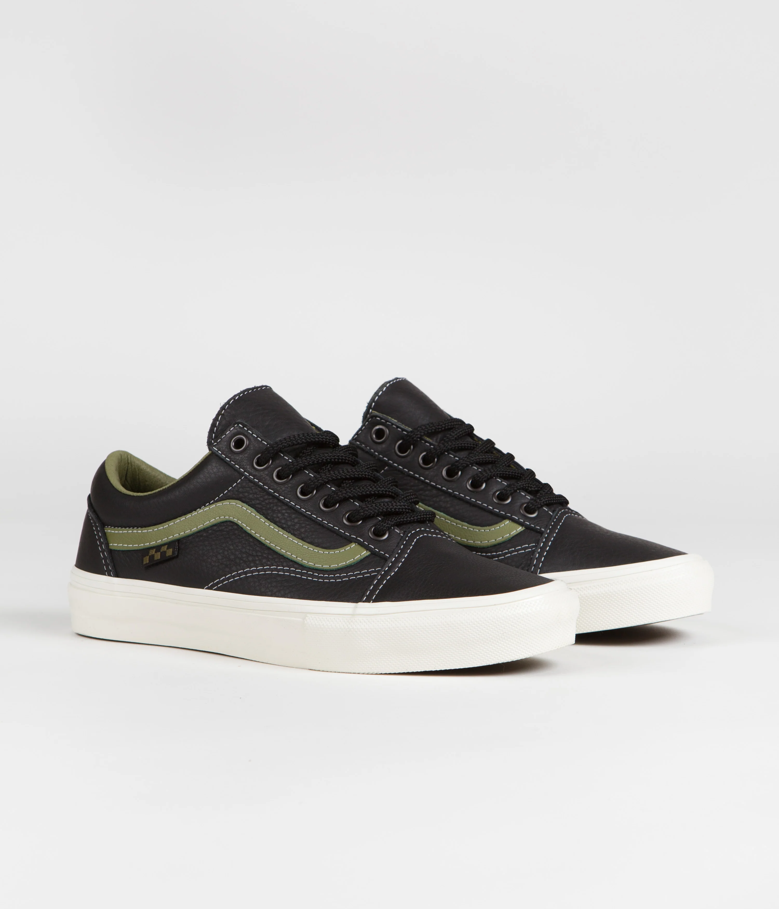 Vans Skate Old Skool Shoes - Butter Leather Black / Green - Image 2