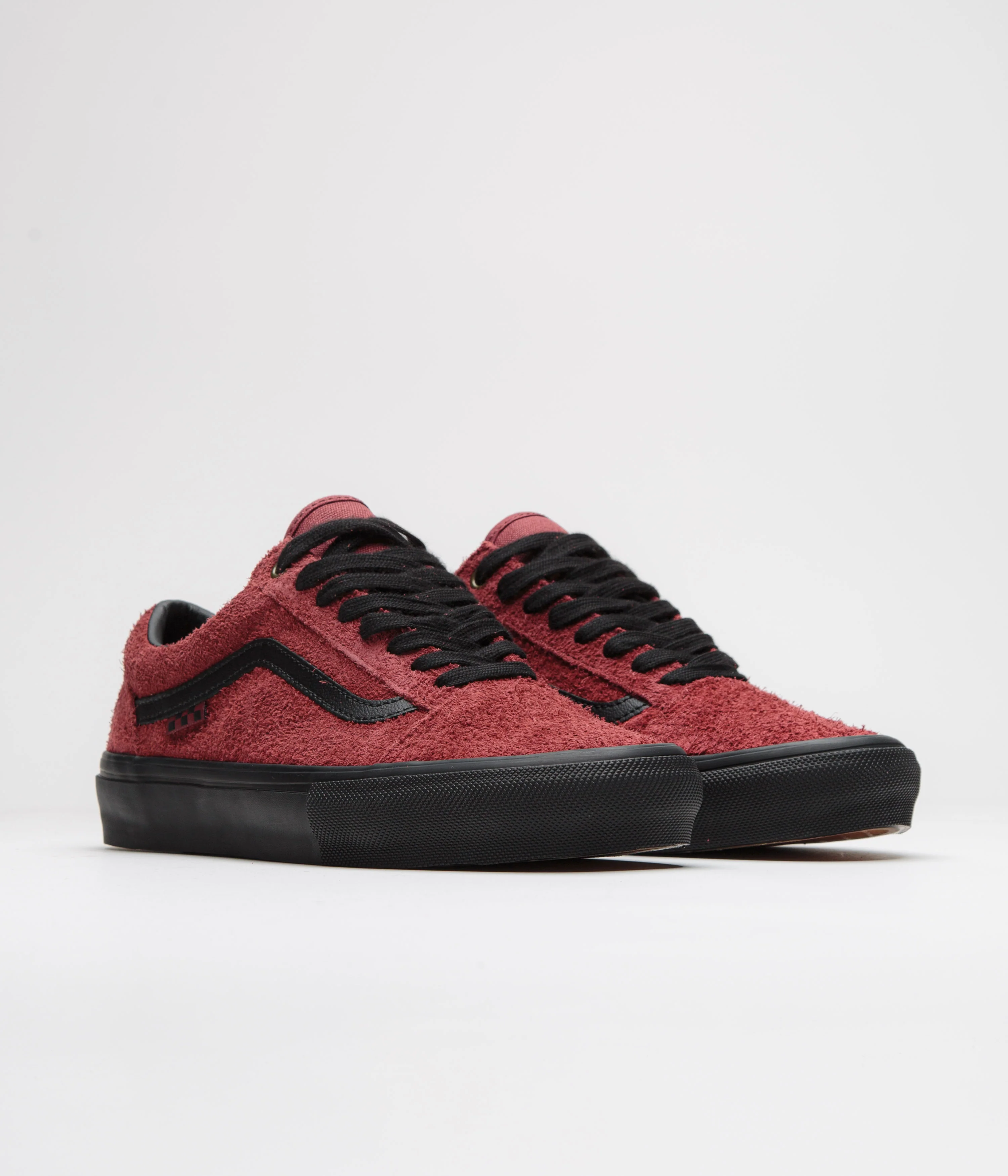 Vans Skate Old Skool Shoes - Hairy Suede Black / Burgundy - Image 2